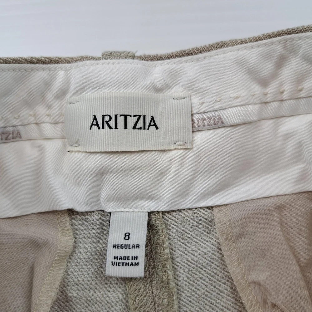 Aritzia Pants Womens 8 Beige Linen Wide Leg Pleated Dress Trousers Career Office